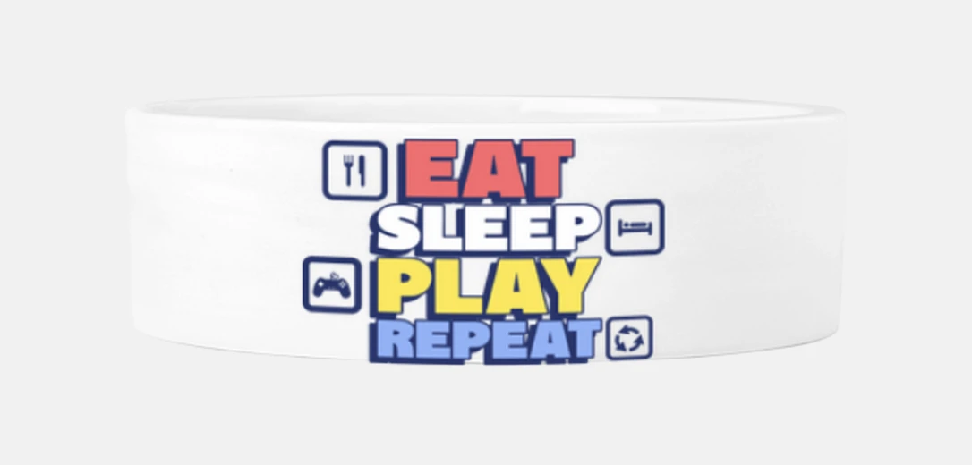 Mascotas comer dormir jugar geek jugador juegos
