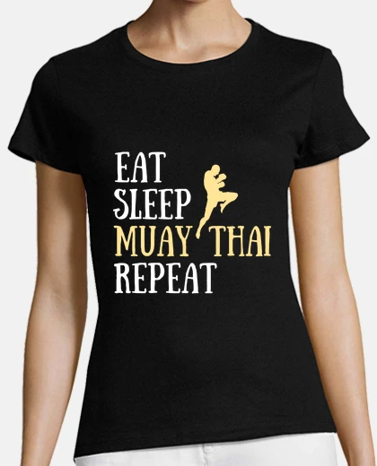 Camiseta comer dormir muay thai humor hombre