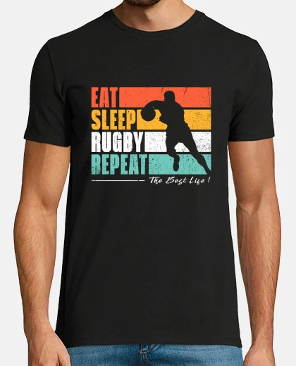 Camiseta comer dormir rugby ensayar aficionados 