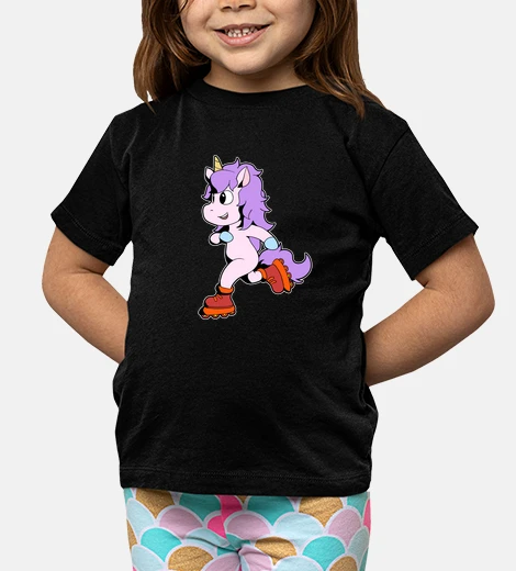 Kids Comic unicorn rides inline skates