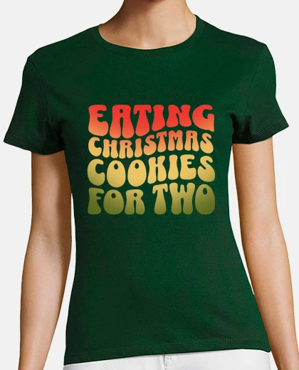 Playera comiendo galletas navideñas para dos - camiseta de anuncio de embarazo