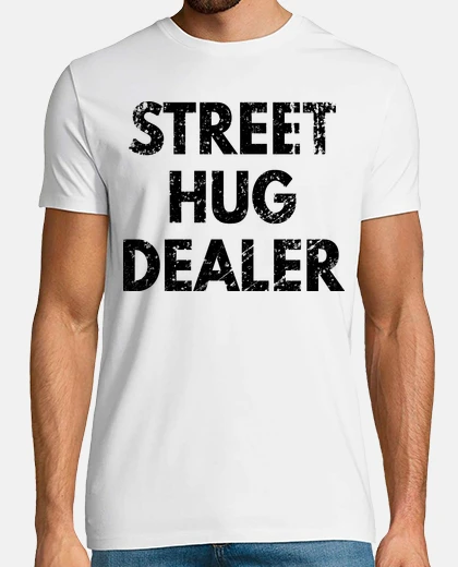 T-shirt commerciante di abbracci di strada nero