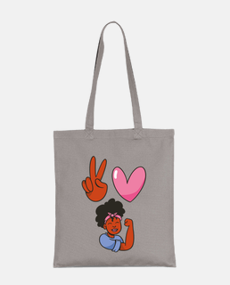 committed african woman peace love tote bag