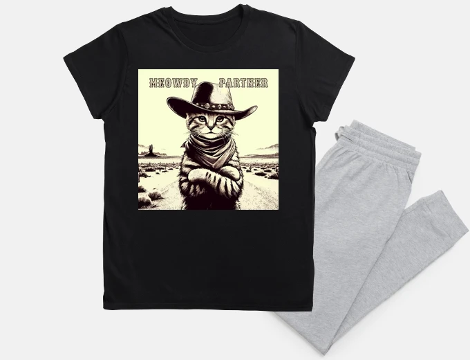 Pijama compañero maullido gato vaquero vintage