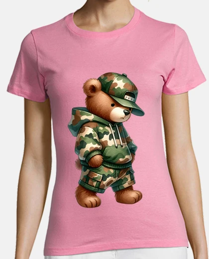 T-shirt completo con scollo a v mimetico da orsacchiotto