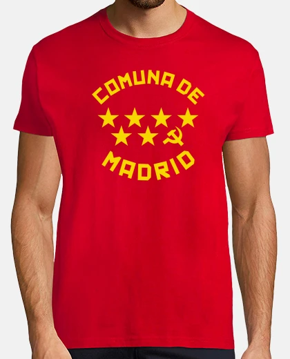 Camiseta COMUNA DE MADRID Hombre, manga corta cuello pico cerrado, rojo