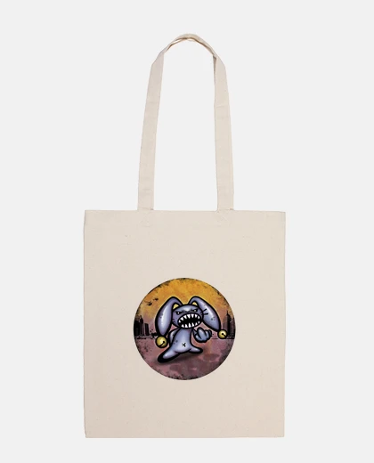 Bolsa conejo loco godzilla ataca la ciudad - Bolsa tela 100% algodón