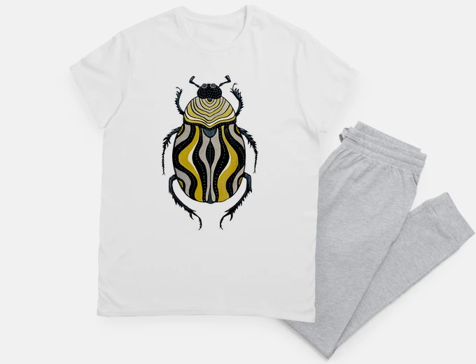 Pyjama Cool Beetle With Stripes Ink Drawing