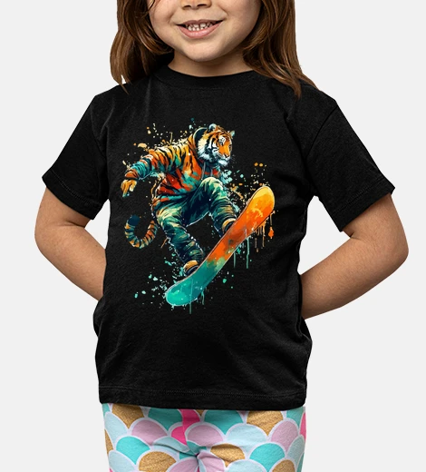 Kids Cool Cat Tiger Snowboarder Extreme