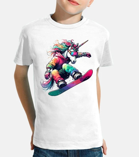 Kids Cool Magical Unicorn Snowboarder