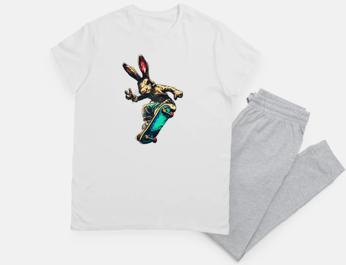 Pyjama Cool retro rabbit on skateboard