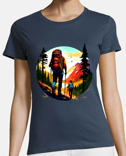T-shirt coppia che fa un39escursione in montagn