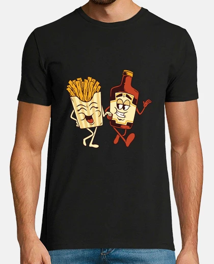 T-shirt coppia divertente cono di patatine ketchup, tapas,