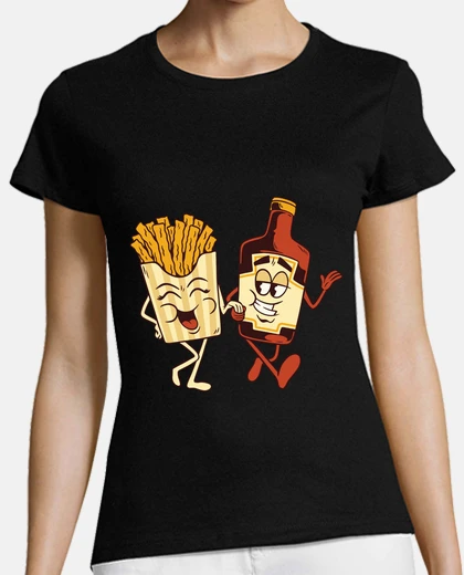 T-shirt coppia divertente cono di patatine ketchup, tapas,