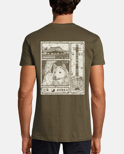T-shirt corea. cane jindo bianco sporco indossato. t-shirt da uomo .