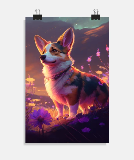 Poster corgi cane ritratto animale pittura ani