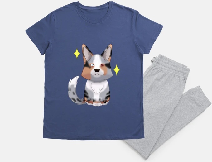 Pyjama corgi cardigan blue and beige