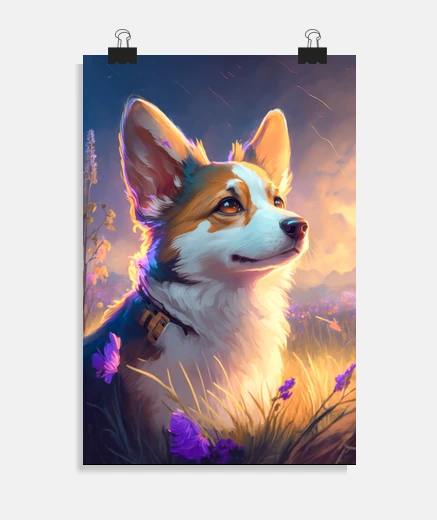 Poster Corgi Dog Animal Portrait Painting Pet
