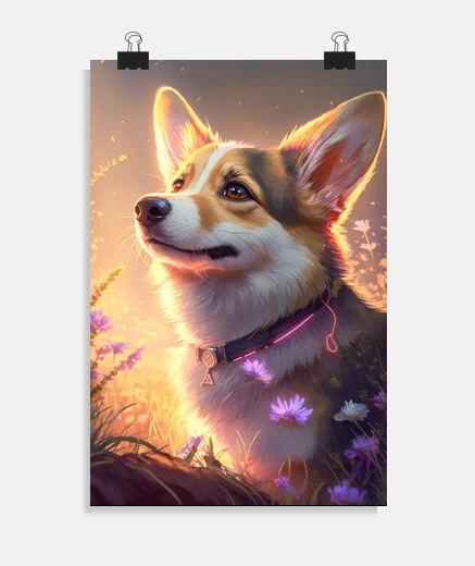 Poster Corgi Dog Animal Portrait Painting Pet