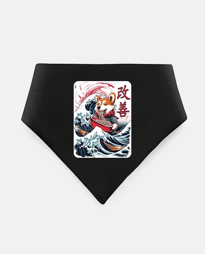 Mascotas corgi eating noodles great wave kanagaw
