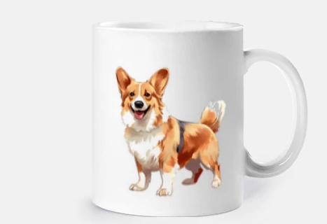 corgi realistic drawing, customizable, cup, too cute, ca