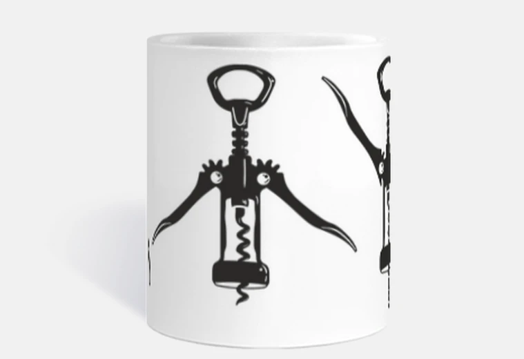 Cup corkscrew wine route cup coffee tea mate infusion herbal tea croissants