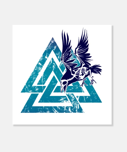 Stampa corvo scheletro e vichinghi valknut