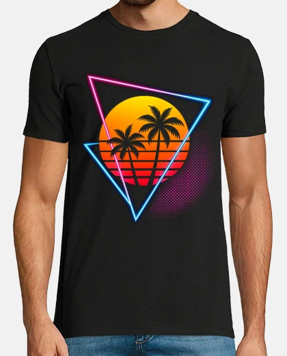 Tee-shirt coucher de soleil et palmiers néons ann