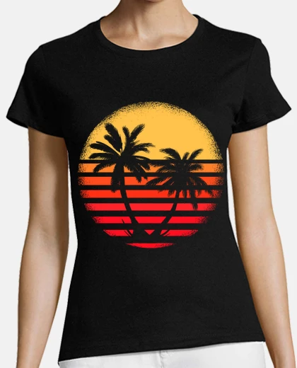 Tee-shirt coucher de soleil plage palmier vacance