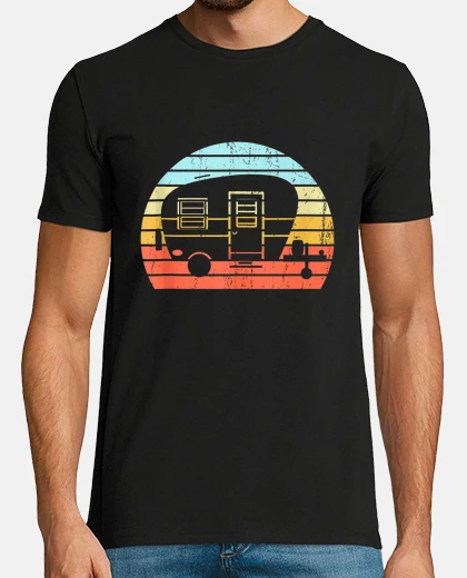 Tee-shirt coucher de soleil vintage caravane camping-car camping nature aventure
