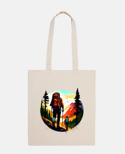 Bag couple hiking in the mountains tote bag