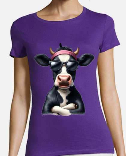 Playera cow fashion black glasses bandana