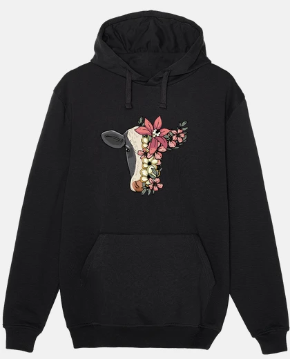 Hoodie Cow With Flowers Farmer Cow Breeder Cow