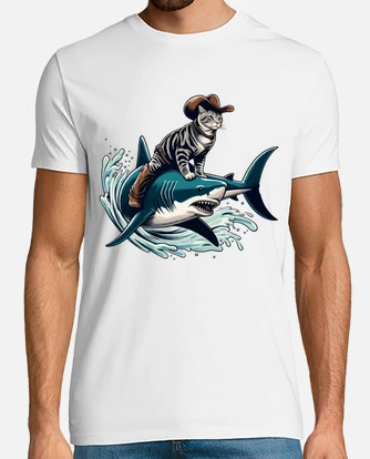 Cowboy rodeo cat ride on shark t shirt tostadora