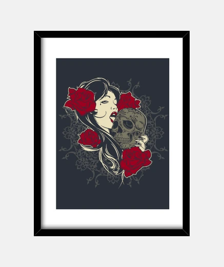 Cadre cr&acirc;ne, roses, fille