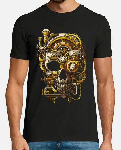 Tee-shirt crâne et engrenages horloge machine illustration rétro steampunk vintage