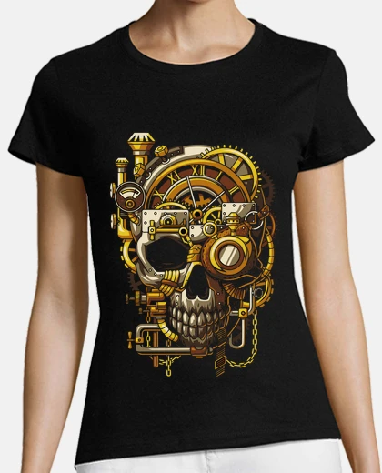 Tee-shirt crâne et engrenages horloge machine illustration rétro steampunk vintage
