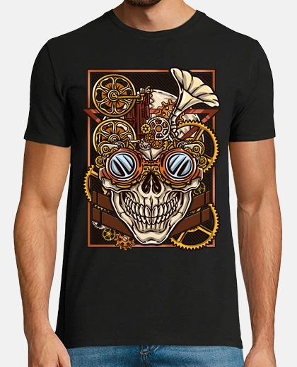 Tee-shirt crâne et engrenages horloge machine illustration rétro steampunk vintage
