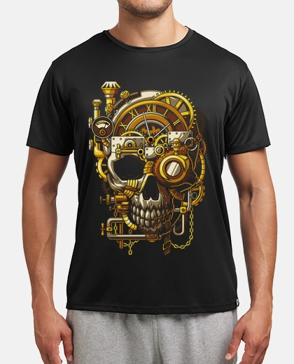 Tee-shirt crâne et engrenages horloge machine illustration rétro steampunk vintage