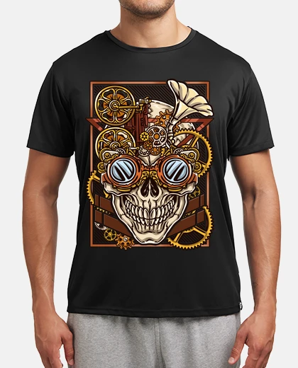 Tee-shirt crâne et engrenages horloge machine illustration rétro steampunk vintage