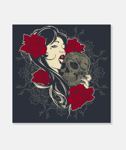 Stampa cranio, rose, ragazza