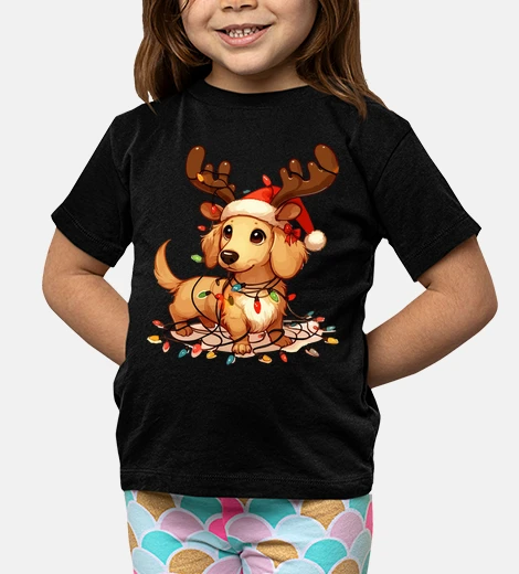 Kids Cream Dachshund Reindeer Christmas