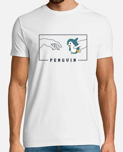 T-shirt creazione di adamo di michelangelo pinguino imperatore re