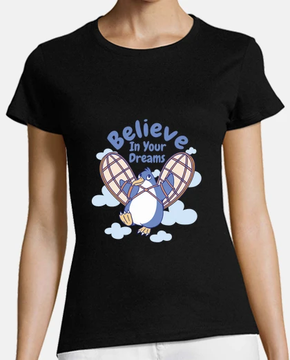T-shirt credere nei suoi sogni, pinguino motivato a volare,
