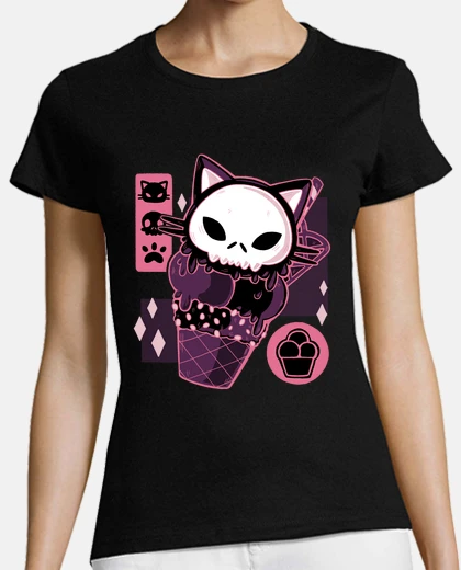 Playera crema de gatito calavera