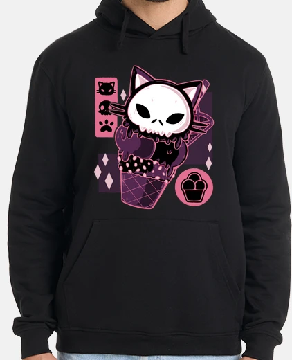 Sudadera crema de gatito calavera
