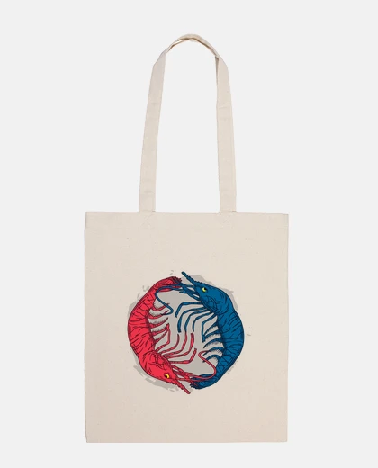 Sac crevettes ,ying yang, yoga, médiation.sac de femme , humoristique.