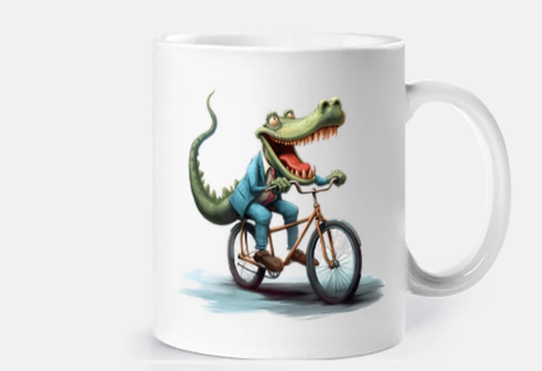 Mug crocodile qui fait du vélo , tasse , personnalisable , bicyclette, courses , tour de