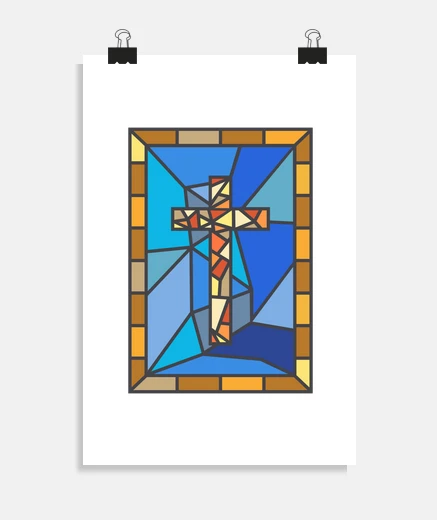 Poster Croix façon vitrail