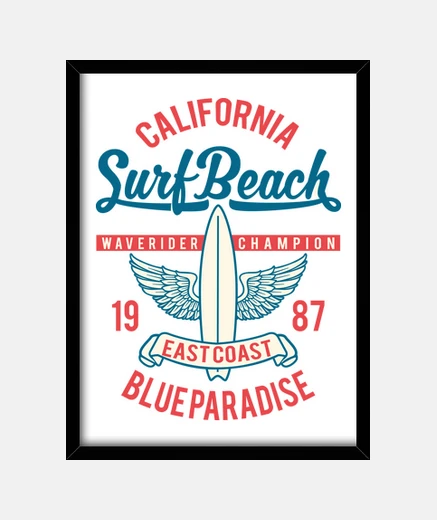 Cuadro Cuadro California Surf Beach 1987 Surfing Vintage 80s Surfer Summer